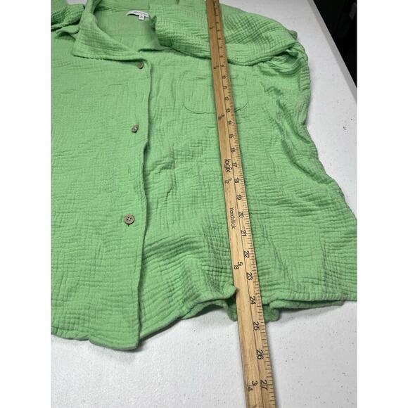 Foxcroft Top Womens 18 Relaxed Aloe Green Gauzy 100% Cotton Button up Shirt - Picture 4 of 6